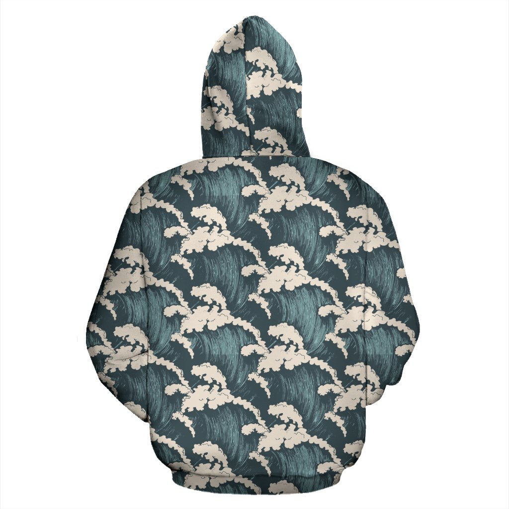 Wave Art Print Zip Up Hoodie