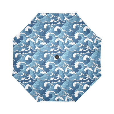 Wave Themed Pattern Print Automatic Foldable Umbrella