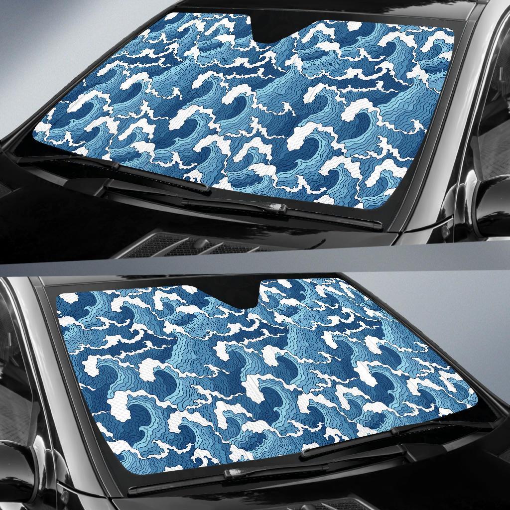 Wave Themed Pattern Print Car Sun Shade For Windshield