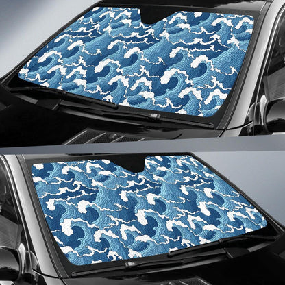 Wave Themed Pattern Print Car Sun Shade For Windshield