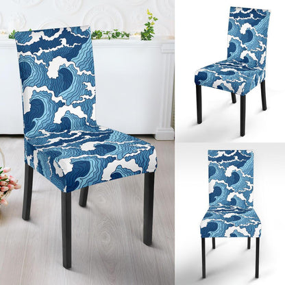 Wave Themed Pattern Print Dining Chair Slipcover-JTAMIGO.COM