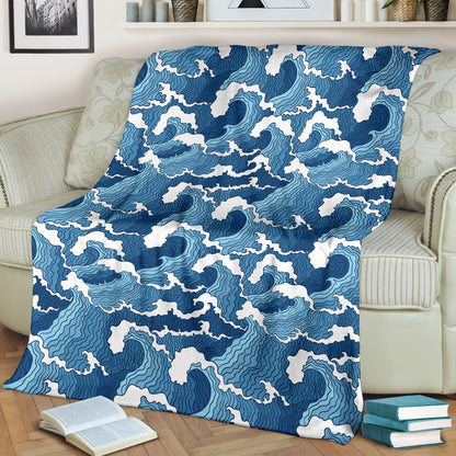Wave Themed Pattern Print Fleece Blanket
