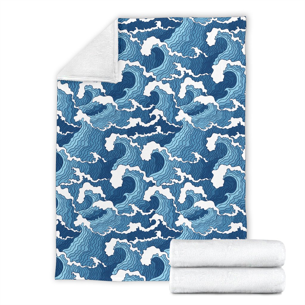 Wave Themed Pattern Print Fleece Blanket