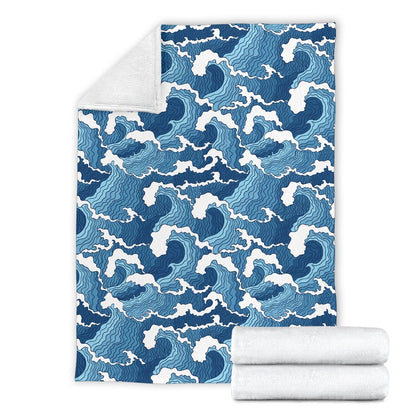 Wave Themed Pattern Print Fleece Blanket