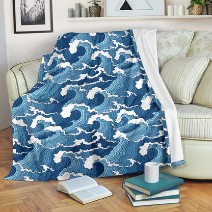 Wave Themed Pattern Print Fleece Blanket