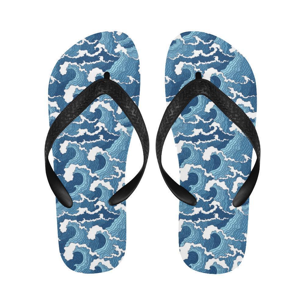 Wave Themed Pattern Print Flip Flops-JTAMIGO.COM
