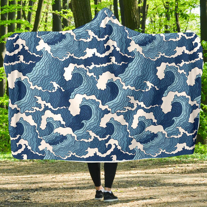 Wave Themed Pattern Print Hooded Blanket-JTAMIGO.COM
