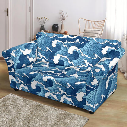 Wave Themed Pattern Print Loveseat Slipcover-JTAMIGO.COM