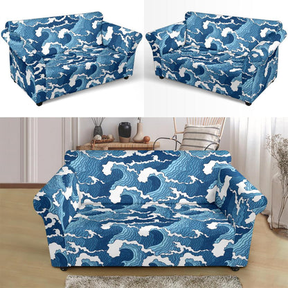 Wave Themed Pattern Print Loveseat Slipcover-JTAMIGO.COM
