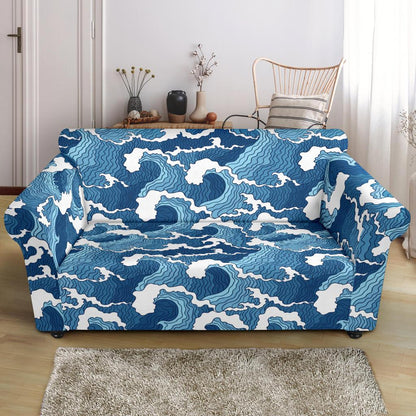 Wave Themed Pattern Print Loveseat Slipcover-JTAMIGO.COM