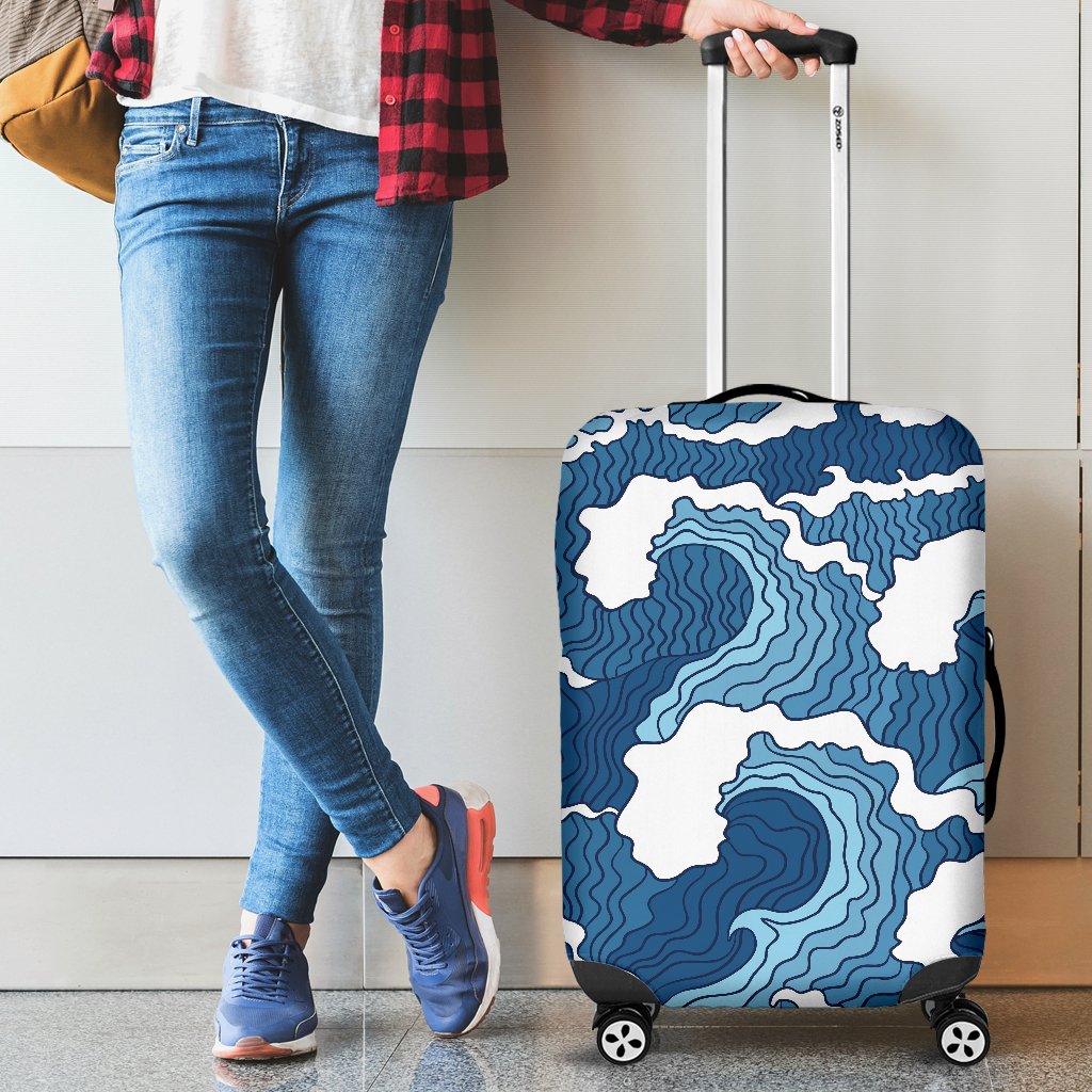 Wave Themed Pattern Print Luggage Cover Protector