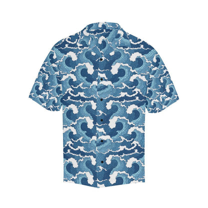 Wave Themed Pattern Print Men Aloha Hawaiian Shirt