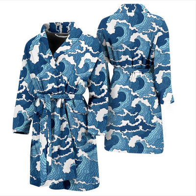 Wave Themed Pattern Print Men Bath Robe-JTAMIGO.COM