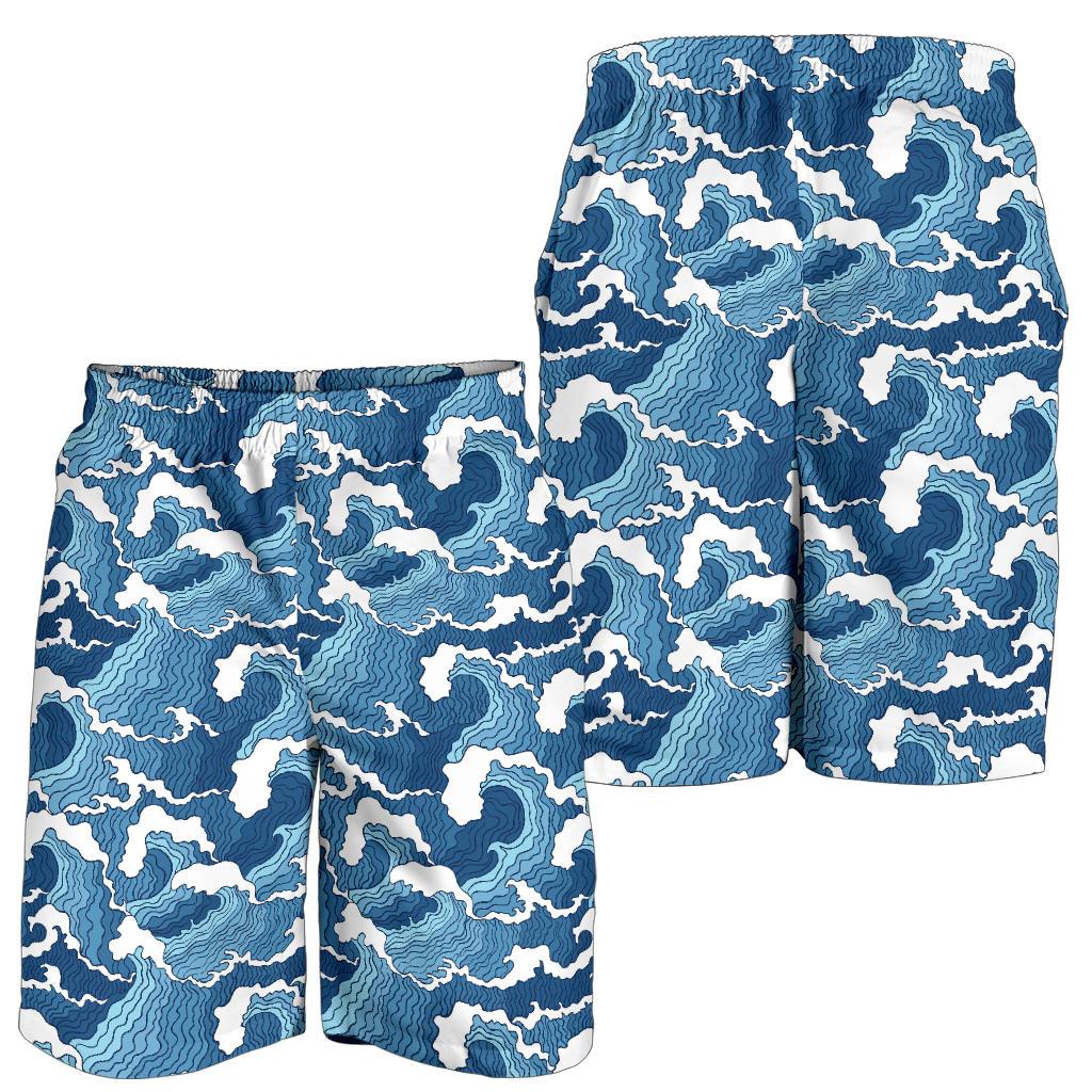 Wave Themed Pattern Print Mens Shorts-JTAMIGO.COM