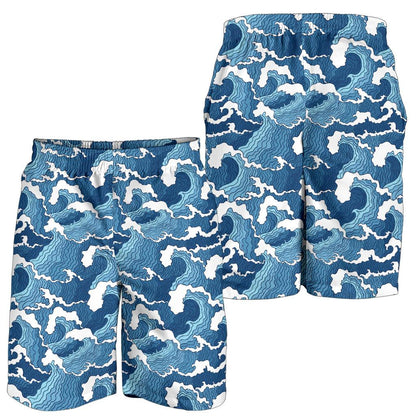 Wave Themed Pattern Print Mens Shorts-JTAMIGO.COM