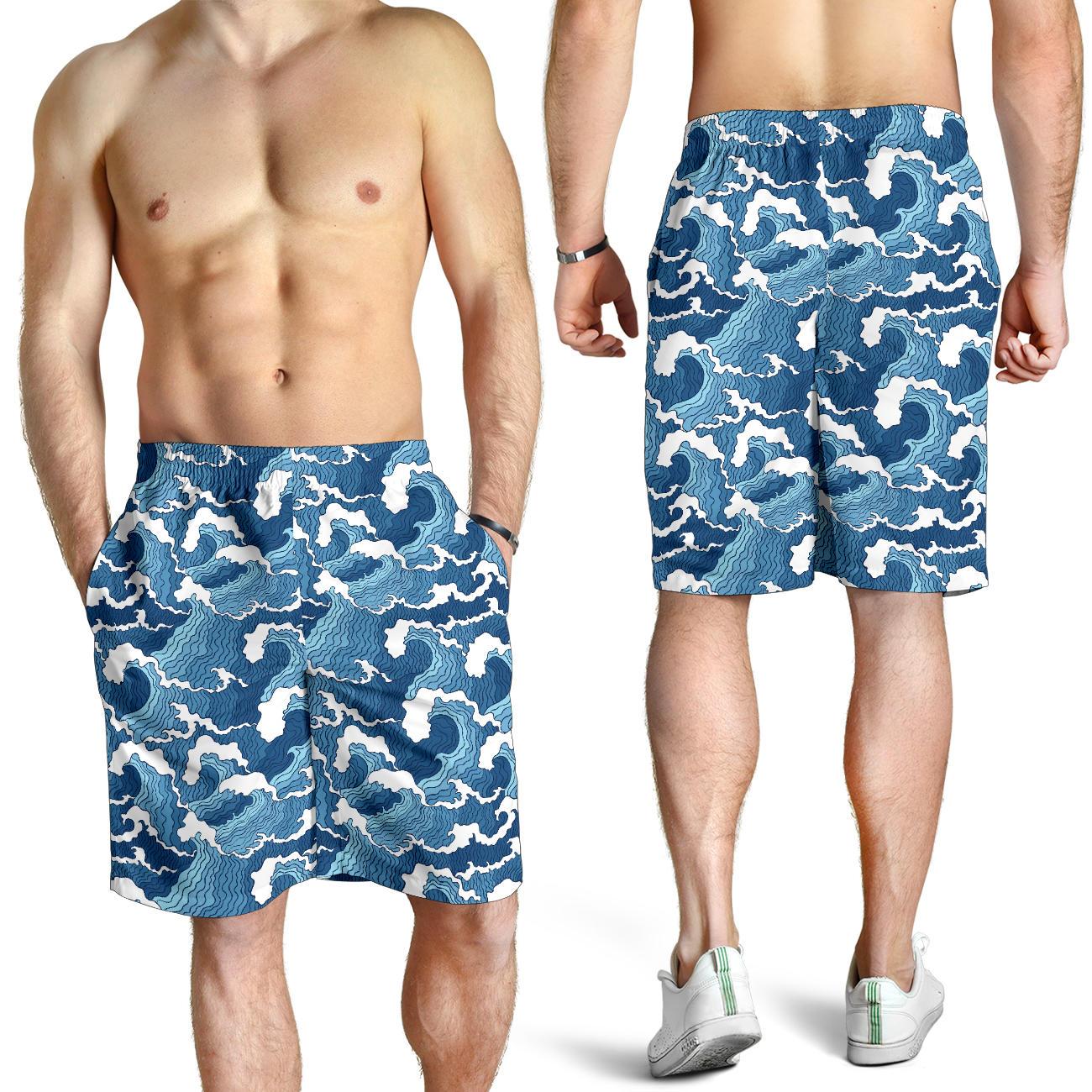 Wave Themed Pattern Print Mens Shorts-JTAMIGO.COM