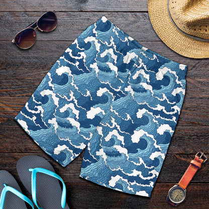 Wave Themed Pattern Print Mens Shorts-JTAMIGO.COM