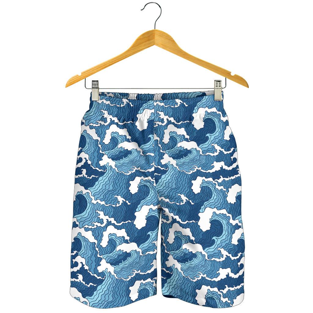 Wave Themed Pattern Print Mens Shorts-JTAMIGO.COM