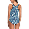 Wave Themed Pattern Print One Piece Swimsuit-JTAMIGO.COM