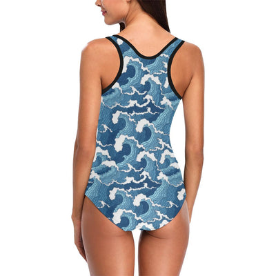 Wave Themed Pattern Print One Piece Swimsuit-JTAMIGO.COM