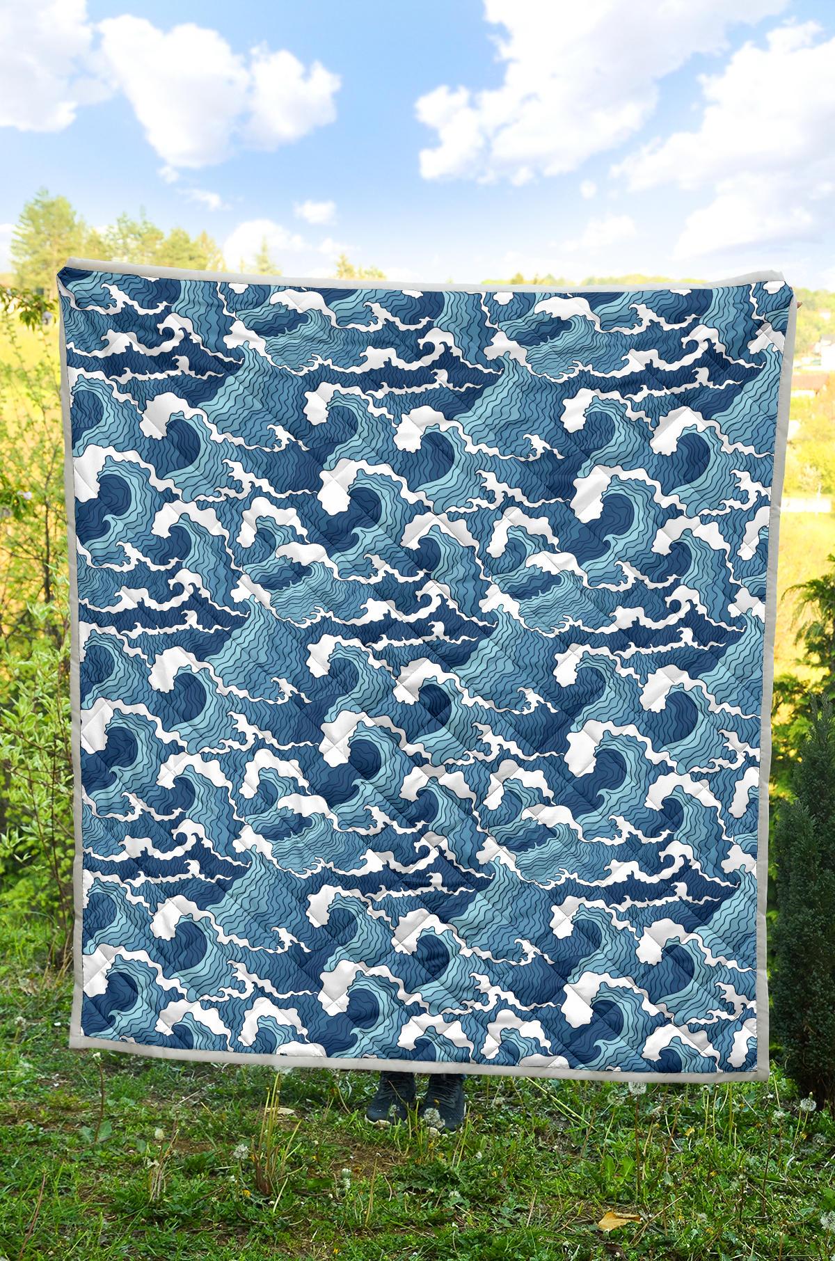 Wave Themed Pattern Print Premium Quilt-JTAMIGO.COM