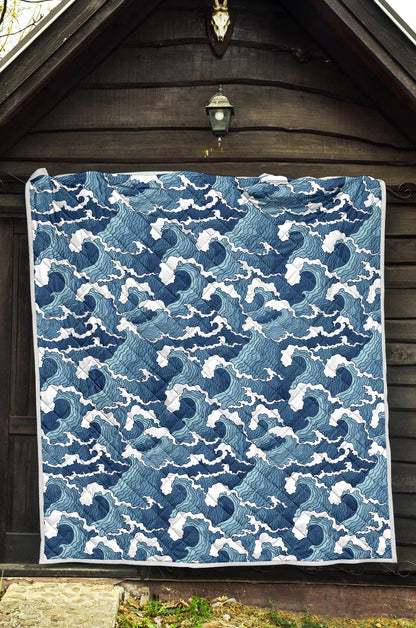 Wave Themed Pattern Print Premium Quilt-JTAMIGO.COM