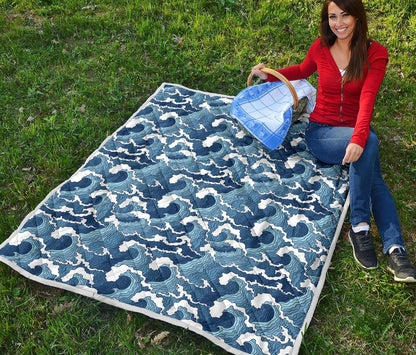 Wave Themed Pattern Print Premium Quilt-JTAMIGO.COM