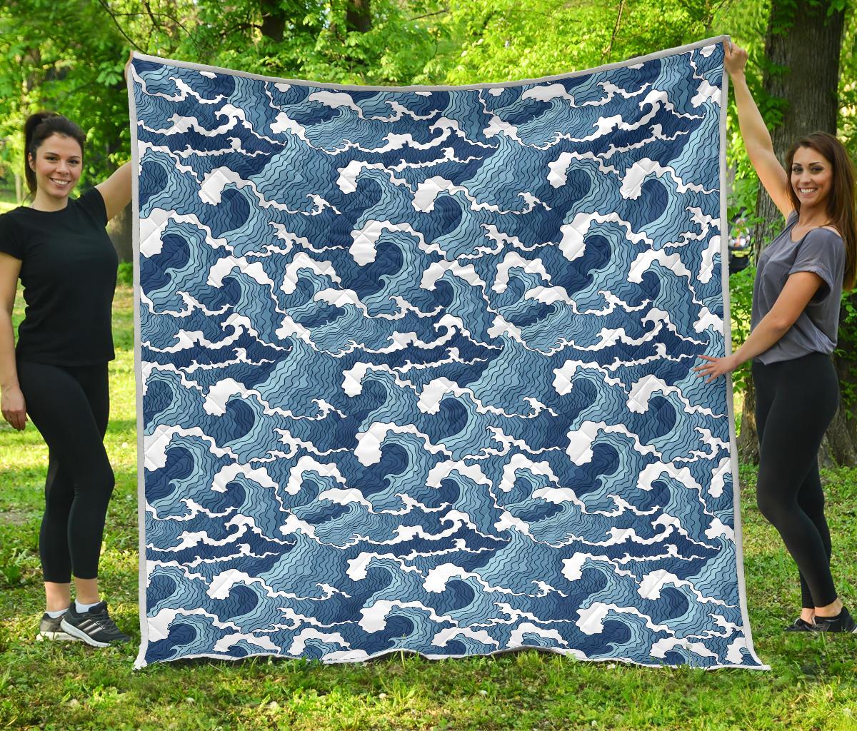 Wave Themed Pattern Print Premium Quilt-JTAMIGO.COM