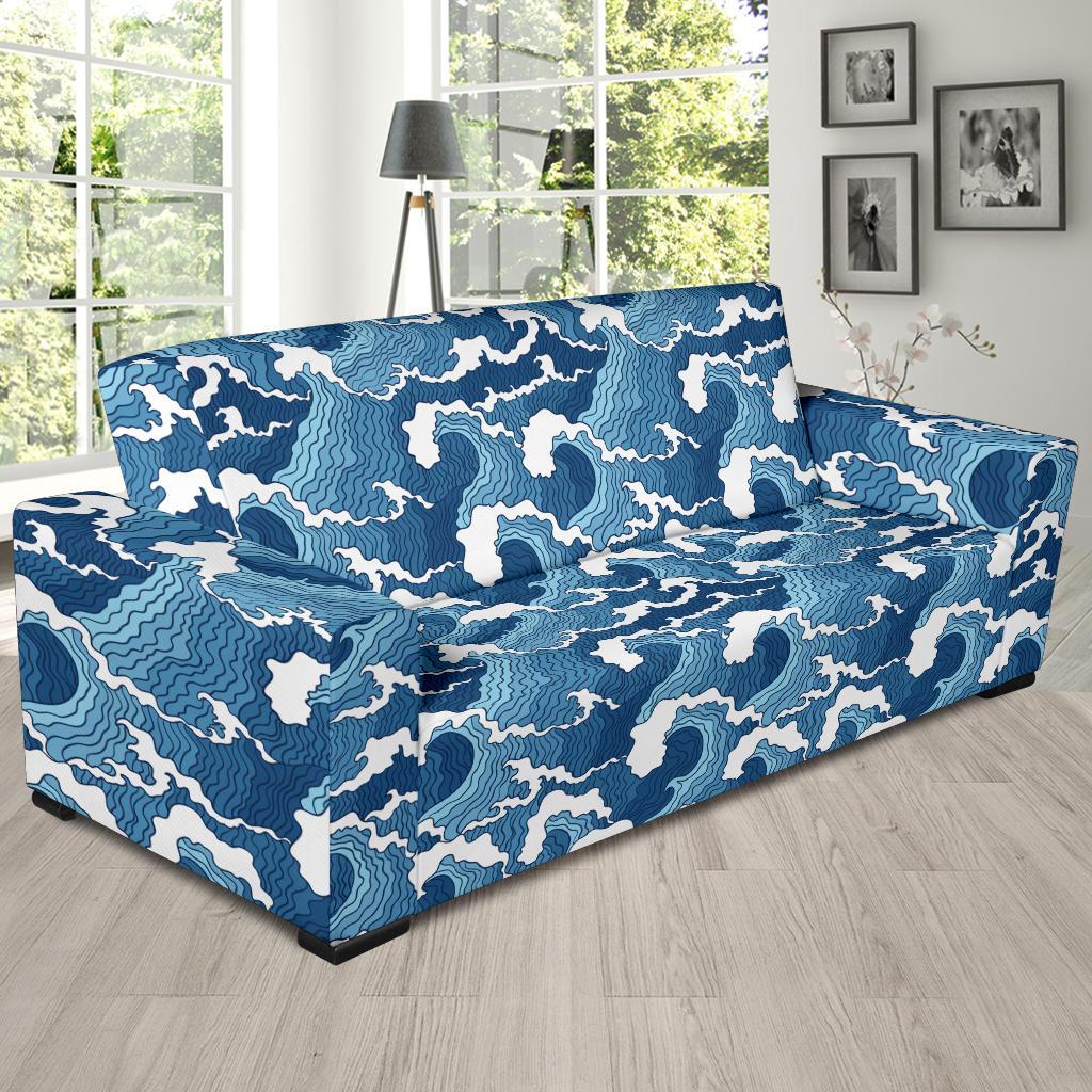 Wave Themed Pattern Print Sofa Slipcover-JTAMIGO.COM