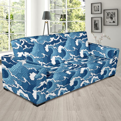 Wave Themed Pattern Print Sofa Slipcover-JTAMIGO.COM
