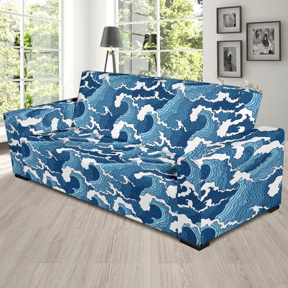 Wave Themed Pattern Print Sofa Slipcover-JTAMIGO.COM