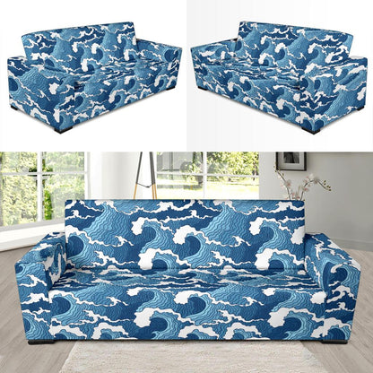 Wave Themed Pattern Print Sofa Slipcover-JTAMIGO.COM