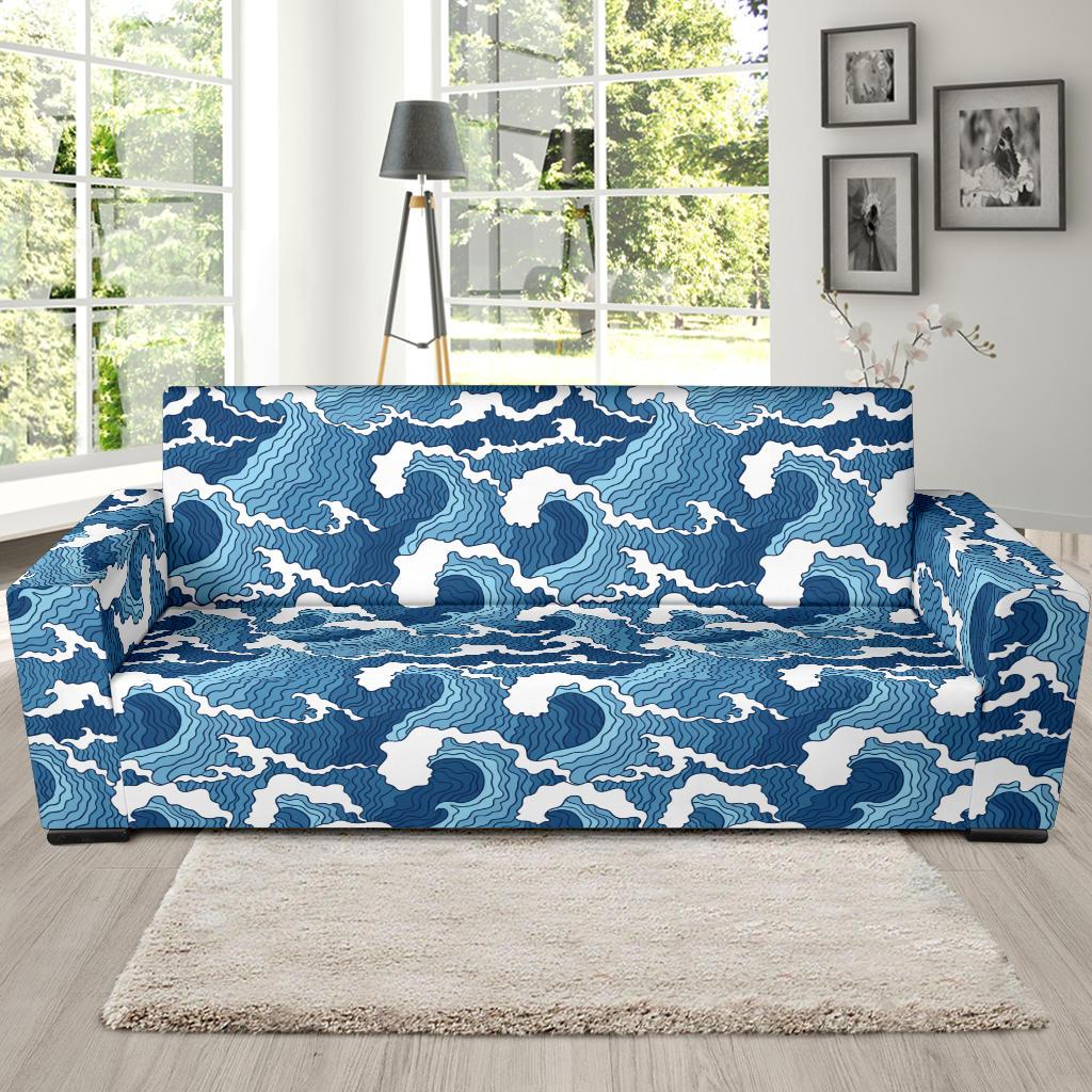 Wave Themed Pattern Print Sofa Slipcover-JTAMIGO.COM