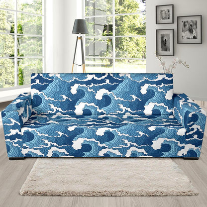 Wave Themed Pattern Print Sofa Slipcover-JTAMIGO.COM