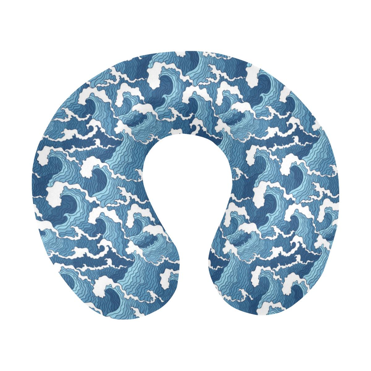 Wave Themed Pattern Print U-Shaped Travel Neck Pillow-JTAMIGO.COM