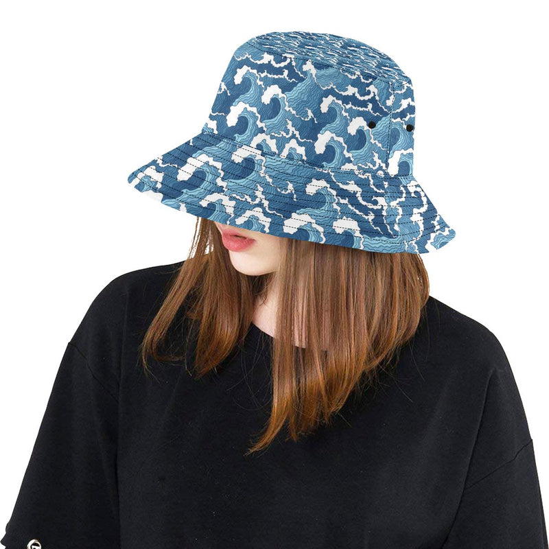 Wave Themed Pattern Print Unisex Bucket Hat