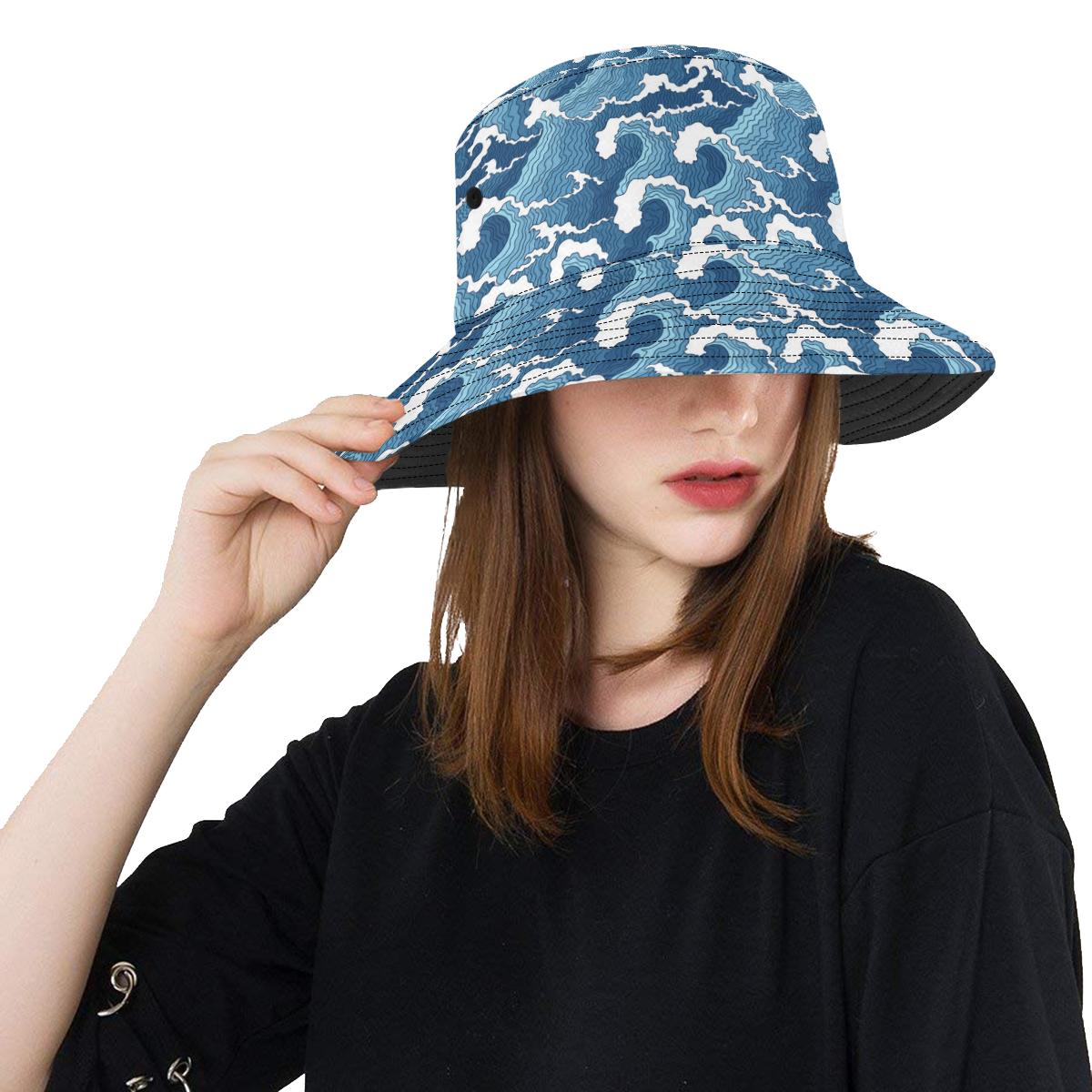 Wave Themed Pattern Print Unisex Bucket Hat