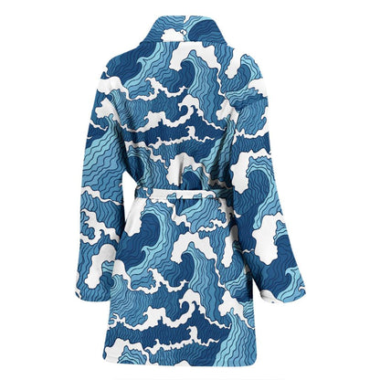 Wave Themed Pattern Print Women Bath Robe-JTAMIGO.COM