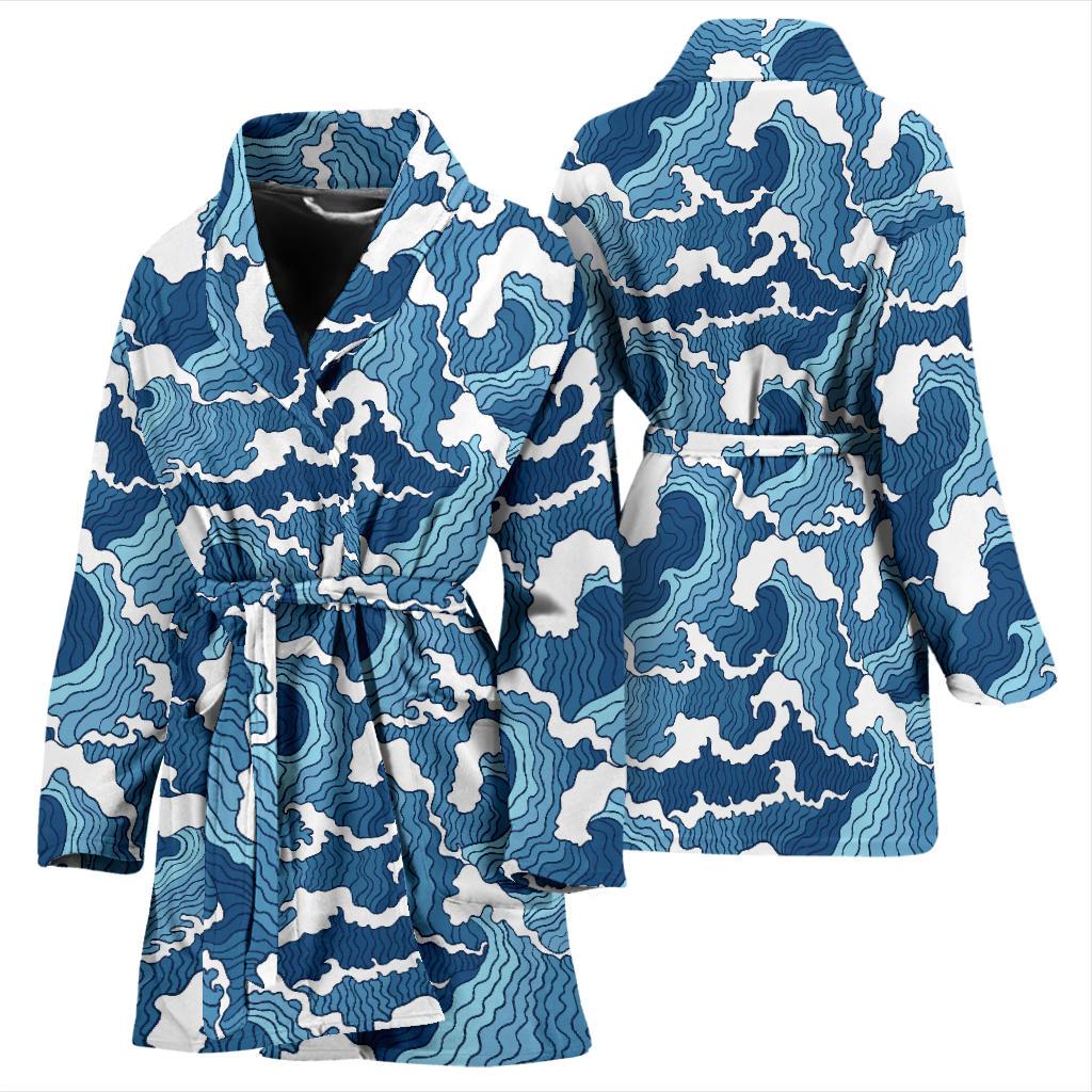 Wave Themed Pattern Print Women Bath Robe-JTAMIGO.COM