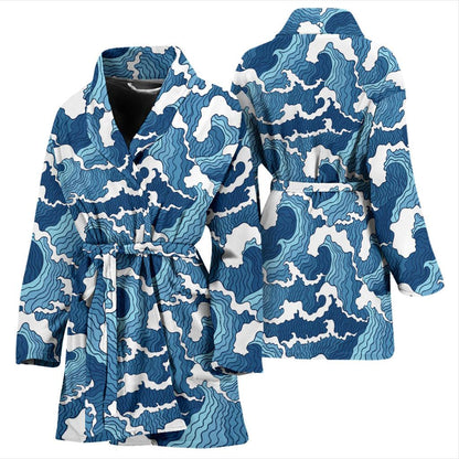 Wave Themed Pattern Print Women Bath Robe-JTAMIGO.COM