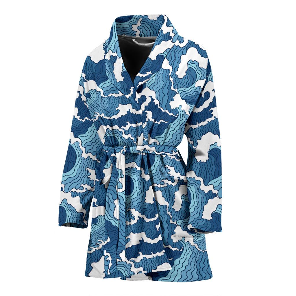 Wave Themed Pattern Print Women Bath Robe-JTAMIGO.COM