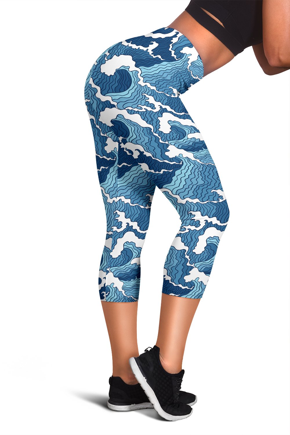 Wave Themed Pattern Print Women Capris