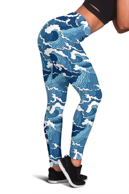 Wave Themed Pattern Print Women Leggings