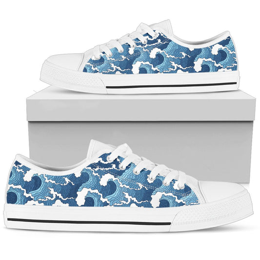 Wave Themed Pattern Print Women Low Top Shoes-JTAMIGO.COM