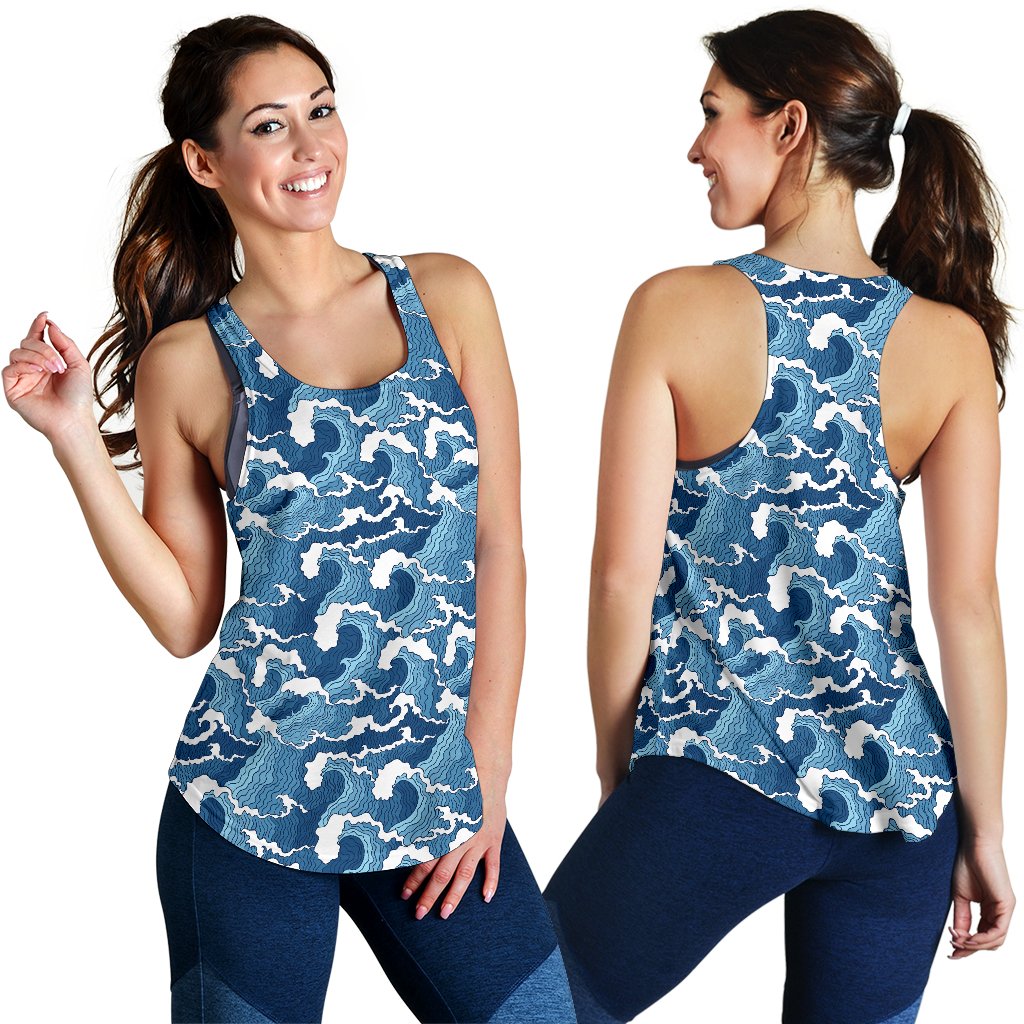 Wave Themed Pattern Print Women Racerback Tank Top