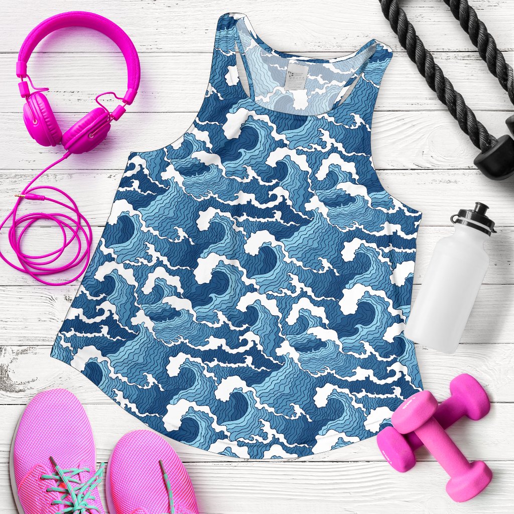 Wave Themed Pattern Print Women Racerback Tank Top
