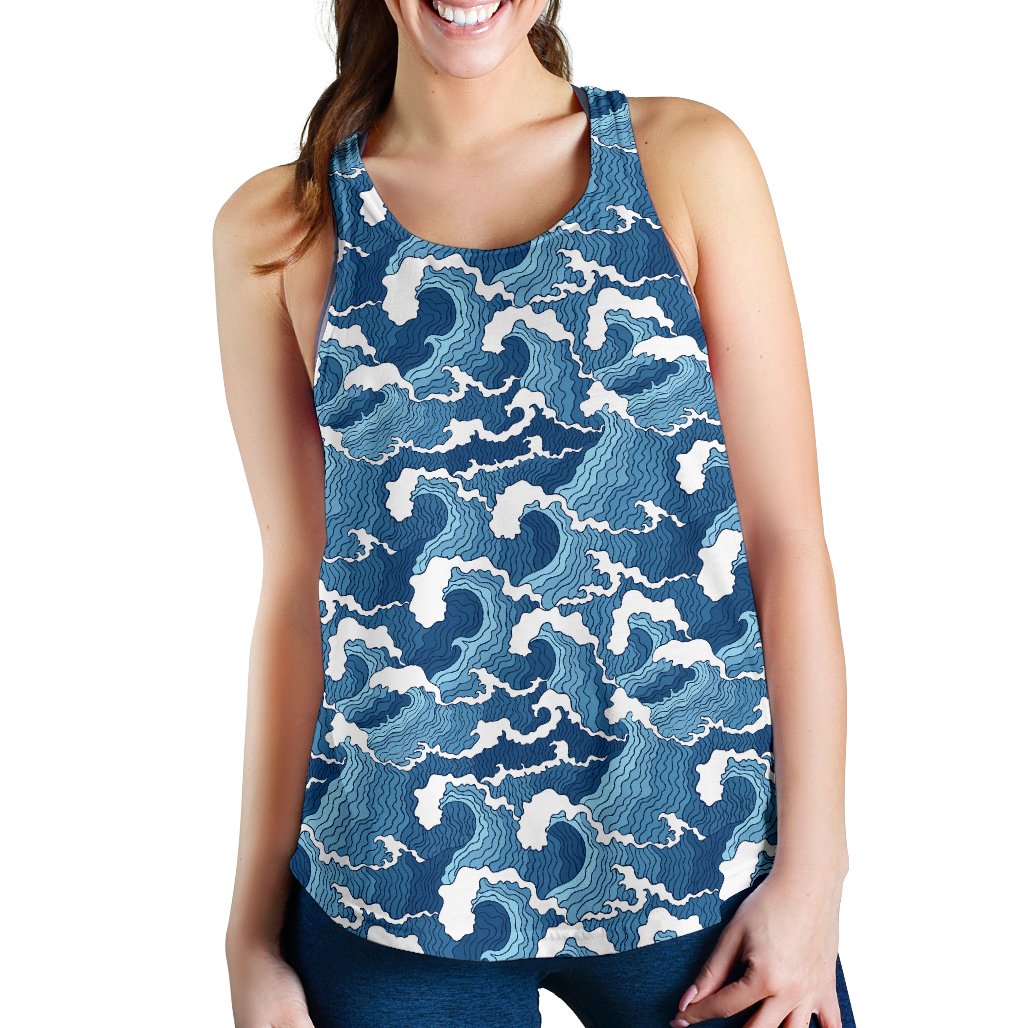 Wave Themed Pattern Print Women Racerback Tank Top