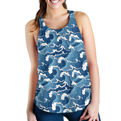 Wave Themed Pattern Print Women Racerback Tank Top