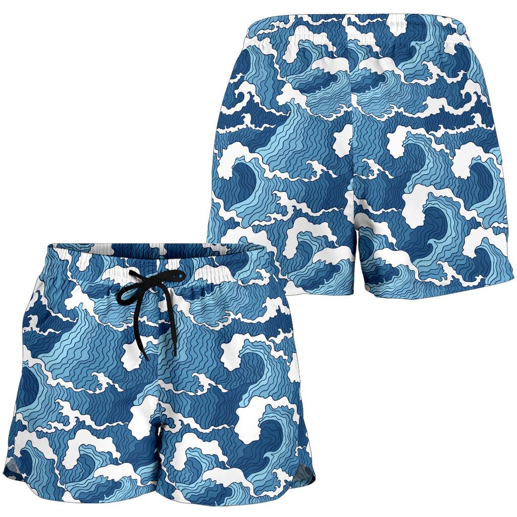 Wave Themed Pattern Print Women Shorts-JTAMIGO.COM