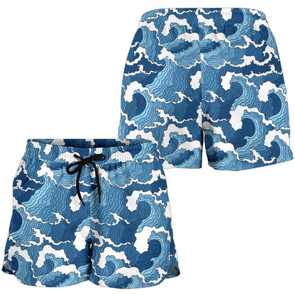 Wave Themed Pattern Print Women Shorts-JTAMIGO.COM